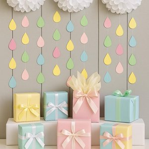 Pastel Baby Shower Decoration, Baby Sprinkle Party Decor, Raindrop Garland, Baby Shower Backdrop, Noah's Ark Party, Neutral Baby Shower