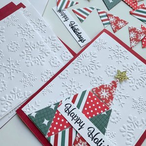 Handmade Christmas Card Kit: Quilt Style Tree, Set of 4