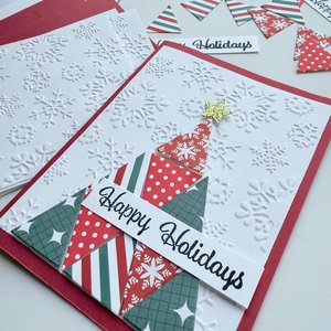 Handmade Christmas Card Kit: Quilt Style Tree, Set of 4
