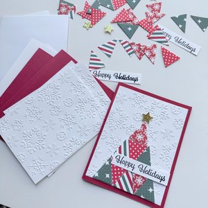 Handmade Christmas Card Kit: Quilt Style Tree, Set of 4