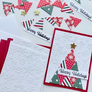 Handmade Christmas Card Kit: Quilt Style Tree, Set of 4