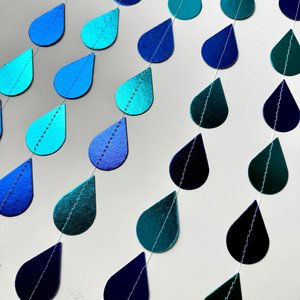 Blue Raindrop Garland, Baby Shower Decoration, Boy Baby Shower Backdrop, Turquoise Rain Party Garland, Shiny Foil Raindrop, Noah's Ark Party