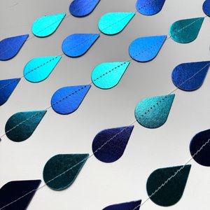 Blue Raindrop Garland, Baby Shower Decoration, Boy Baby Shower Backdrop, Turquoise Rain Party Garland, Shiny Foil Raindrop, Noah's Ark Party