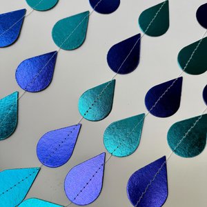 Blue Raindrop Garland, Baby Shower Decoration, Boy Baby Shower Backdrop, Turquoise Rain Party Garland, Shiny Foil Raindrop, Noah's Ark Party