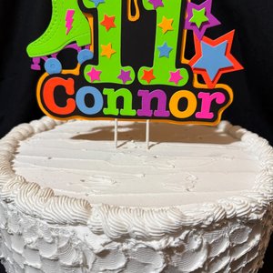 Roller Skate Glow Party Cake Topper, Fluorescent Neon Cake Centerpiece, 11th Birthday Decoration, Personalized Glow in the Dark Decor