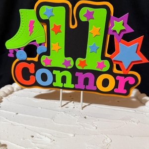 Roller Skate Glow Party Cake Topper, Fluorescent Neon Cake Centerpiece, 11th Birthday Decoration, Personalized Glow in the Dark Decor