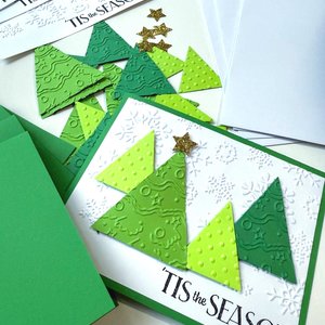 Handmade Christmas Card Kit: Embossed Christmas tree card set, DIY Christmas craft, blank card set, Tis the Season holiday cards