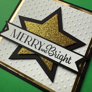 Handmade Christmas Card Kit, Elegant black and gold star card, Merry and Bright, Glitter Star Christmas Card craft Set, Blank Note Cards