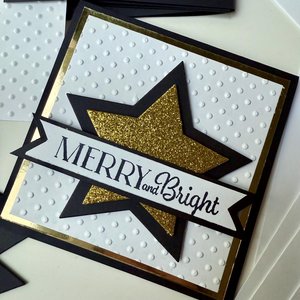 Handmade Christmas Card Kit, Elegant black and gold star card, Merry and Bright, Glitter Star Christmas Card craft Set, Blank Note Cards