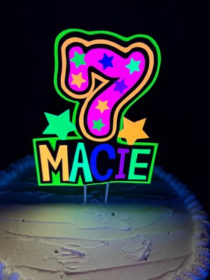Light-up Neon Cake Topper, Glow Party Birthday Sign, 7th Birthday, Custom Birthday Cake Decoration, Glow in the Dark, Blacklight Party