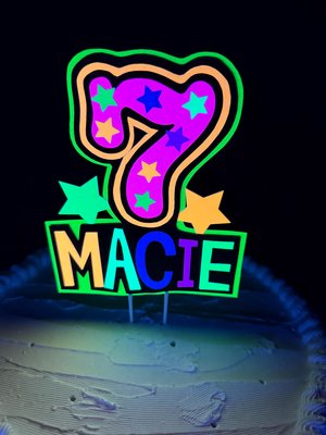 Light-up Neon Cake Topper, Glow Party Birthday Sign, 7th Birthday, Custom Birthday Cake Decoration, Glow in the Dark, Blacklight Party