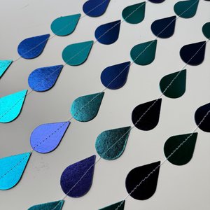 Blue Raindrop Garland, Baby Shower Decoration, Boy Baby Shower Backdrop, Turquoise Rain Party Garland, Shiny Foil Raindrop, Noah's Ark Party