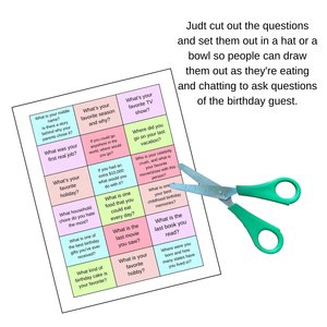 Birthday Party Questions, Printable Birthday Game, Office Gathering Conversation Starters, Digital Download Easy Work Game