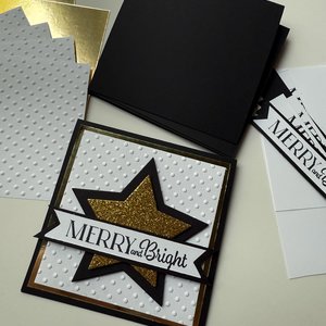 Handmade Christmas Card Kit, Elegant black and gold star card, Merry and Bright, Glitter Star Christmas Card craft Set, Blank Note Cards