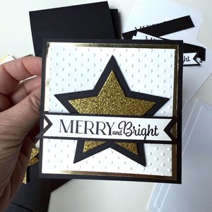 Handmade Christmas Card Kit, Elegant black and gold star card, Merry and Bright, Glitter Star Christmas Card craft Set, Blank Note Cards
