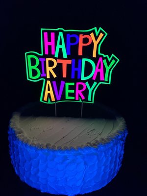 Custom Saying Neon Cake Topper, Glow Party Decoration, Blacklight Cake decor with any wording, Rave Party, Retro Glow in the Dark Decor