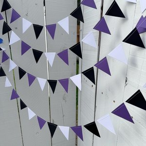 Purple White Black Graduation Garland, Triangle Flag, College Bed Party. Decision Day, Dorm Decor, Northwestern, Kansas State, TCU, GCU