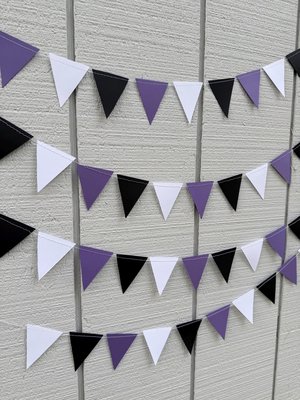 Purple White Black Graduation Garland, Triangle Flag, College Bed Party. Decision Day, Dorm Decor, Northwestern, Kansas State, TCU, GCU
