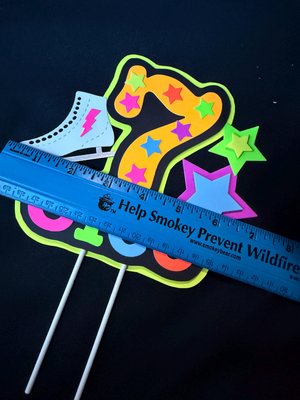 Ice Skate Birthday Party Cake Topper, Personalized Neon Glow in the Dark Decoration