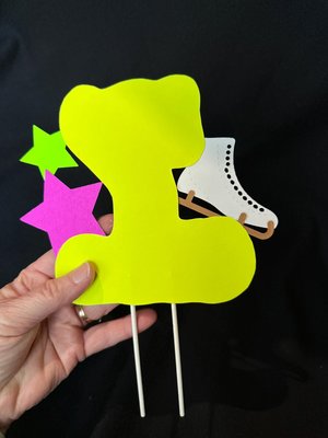 Ice Skate Birthday Party Cake Topper, Personalized Neon Glow in the Dark Decoration