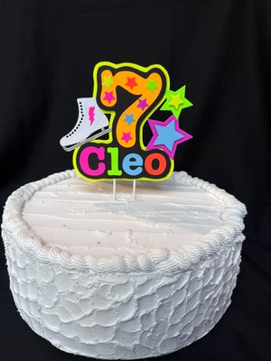 Ice Skate Birthday Party Cake Topper, Personalized Neon Glow in the Dark Decoration