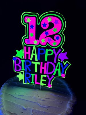 Personalized Neon Cake Topper, Glow Party Birthday Decoration