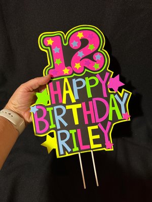 Personalized Neon Cake Topper, Glow Party Birthday Decoration