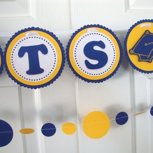Graduation Banner and Garland, Congrats Banner, Navy and Yellow Graduation Decor, UC Berkeley Graduation Decor, UC Graduation Deccoration