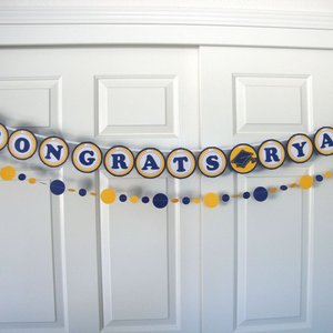 Graduation Banner and Garland, Congrats Banner, Navy and Yellow Graduation Decor, UC Berkeley Graduation Decor, UC Graduation Deccoration