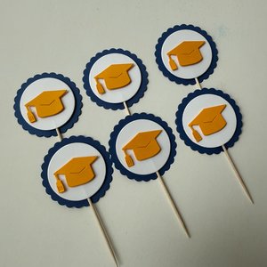 Navy and gold graduate cupcake topper, Graduation cap cupcake pick, Berkeley graduation decoration, University of Michigan graduate decor