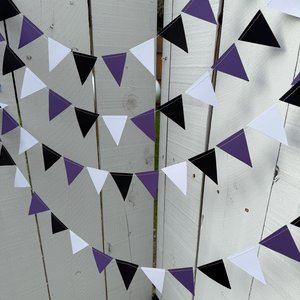 Purple White Black Graduation Garland, Triangle Flag, College Bed Party. Decision Day, Dorm Decor, Northwestern, Kansas State, TCU, GCU