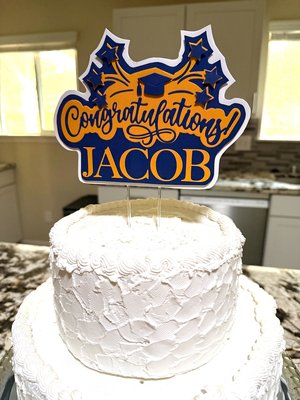 Navy and gold graduation cake topper, personalized Congratulations cake sign with name, University of California decor, U of Michigan