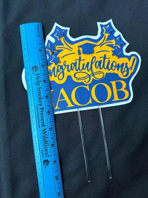 Navy and gold graduation cake topper, personalized Congratulations cake sign with name, University of California decor, U of Michigan