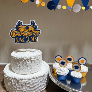 Navy and gold graduate cupcake topper, Graduation cap cupcake pick, Berkeley graduation decoration, University of Michigan graduate decor