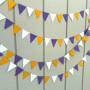 Purple Gold White Pennant Flag Garland, Graduation Decoration, Bed Party, Dorm Decor, LSU, University of Washington, ECU, Western Illinois