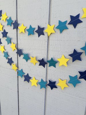 Back to School Navy Yellow and Teal Star Garland, Dorm Decoration, UNCW colors, North Carolina graduation decor, Wilmington
