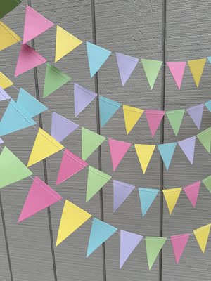 Pastel Wedding Reception Decor, Paper Triangle Bunting, Dangling Garland, Spring Color Wedding Decoration, Reception Tent Decor