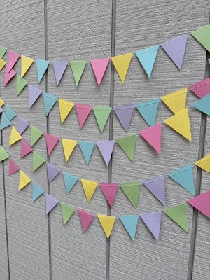 Pastel Wedding Reception Decor, Paper Triangle Bunting, Dangling Garland, Spring Color Wedding Decoration, Reception Tent Decor