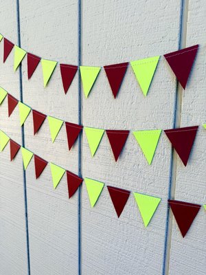 Burgundy and Chartreuse Wedding Decor, Paper Triangle Bunting, Dangling Garland, Trendy Color Wedding Decoration, Reception Tent Decor