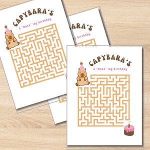 Capybara Birthday Maze Printable Game | Capybara Party Activity for Kids | Instant Download Birthday Party Game | Animal Birthday Printable