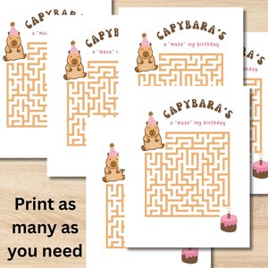 Capybara Birthday Maze Printable Game | Capybara Party Activity for Kids | Instant Download Birthday Party Game | Animal Birthday Printable