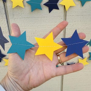 Back to School Navy Yellow and Teal Star Garland, Dorm Decoration, UNCW colors, North Carolina graduation decor, Wilmington