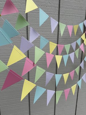 Pastel Wedding Reception Decor, Paper Triangle Bunting, Dangling Garland, Spring Color Wedding Decoration, Reception Tent Decor
