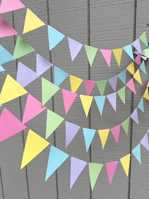 Pastel Wedding Reception Decor, Paper Triangle Bunting, Dangling Garland, Spring Color Wedding Decoration, Reception Tent Decor
