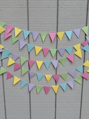 Pastel Wedding Reception Decor, Paper Triangle Bunting, Dangling Garland, Spring Color Wedding Decoration, Reception Tent Decor
