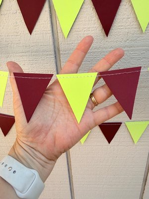 Burgundy and Chartreuse Wedding Decor, Paper Triangle Bunting, Dangling Garland, Trendy Color Wedding Decoration, Reception Tent Decor