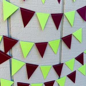 Burgundy and Chartreuse Wedding Decor, Paper Triangle Bunting, Dangling Garland, Trendy Color Wedding Decoration, Reception Tent Decor