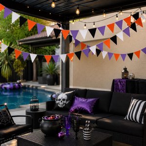 Summer Halloween garland, Halloween Party Decor, July Goth Pool Party Streamers, Classroom Decoration, Halfway to Halloween Bunting