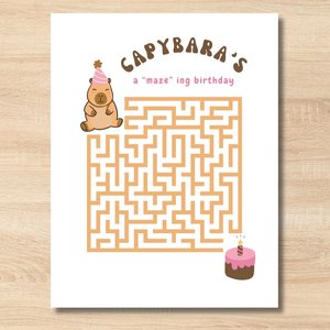 Capybara Birthday Maze Printable Game | Capybara Party Activity for Kids | Instant Download Birthday Party Game | Animal Birthday Printable