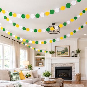 Tractor Birthday Garland, Green Yellow White Paper Circles, Farm Party Backdrop